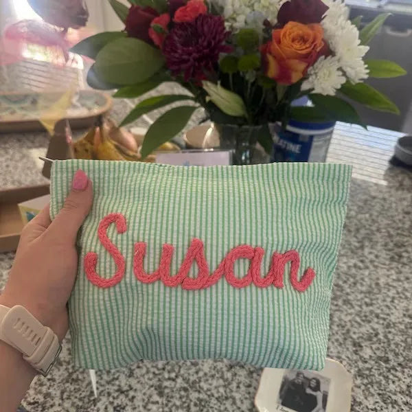 Personalised Seersucker Makeup Bag