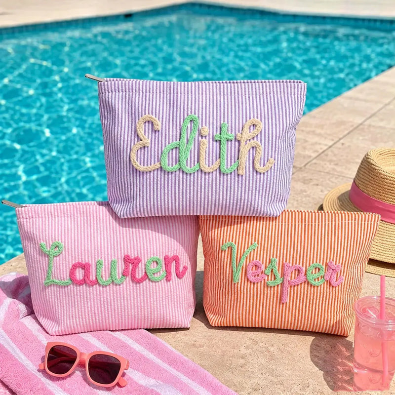 Personalised Seersucker Makeup Bag