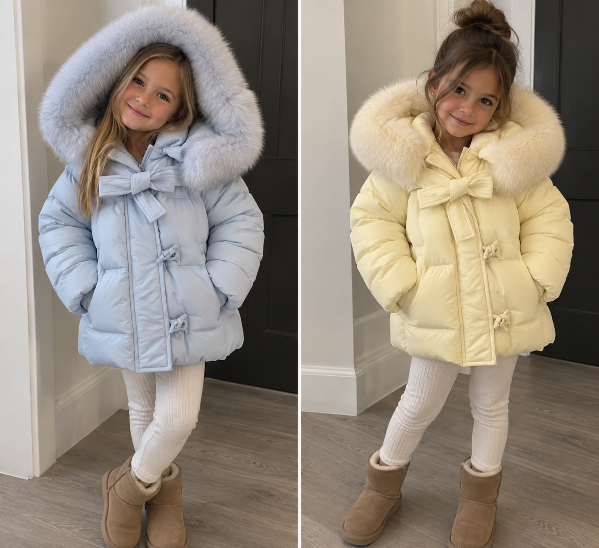 Kids Girls Winter Padded Fur Collar Puffer Jacket