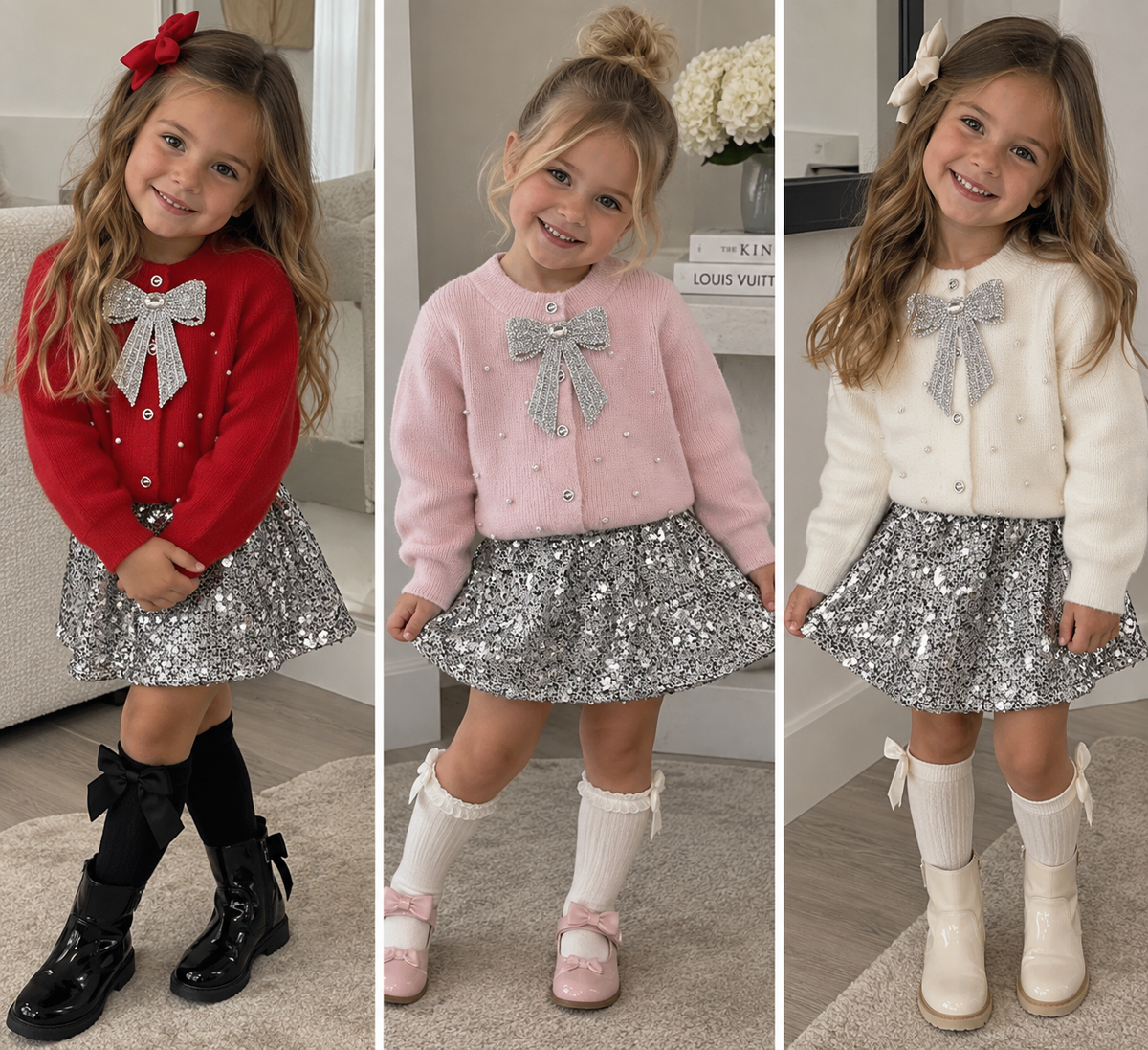 Toddler Kids Girls Knitted Cardigan and Skirt Set Bow