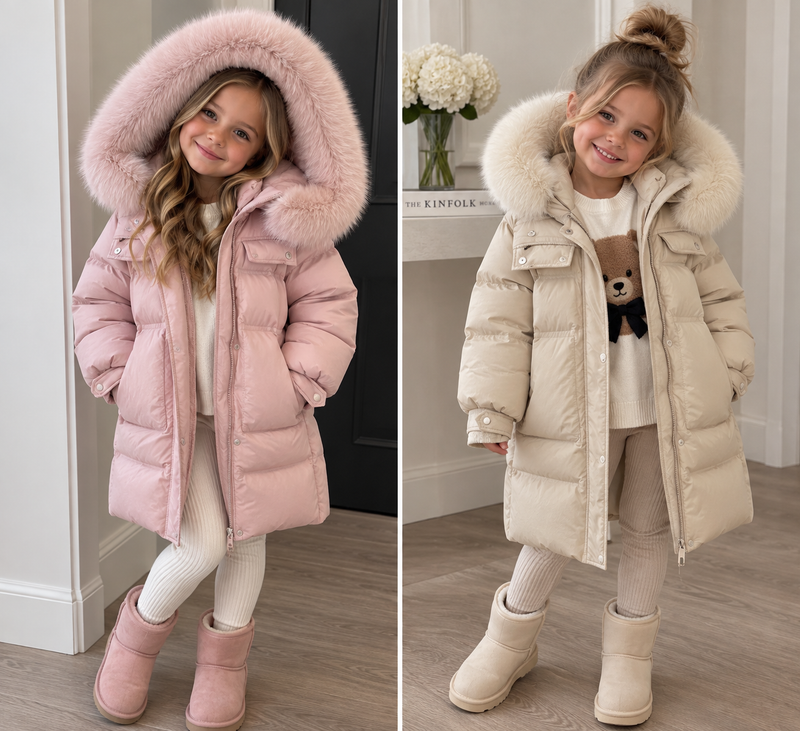 Kids Girls Winter Padded Shiny Hooded Parka Jacket