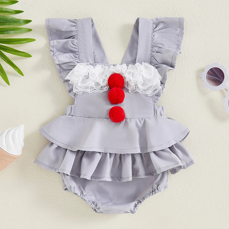 Baby Girls Halloween Lace Patchwork Fly Sleeve Romper Dress