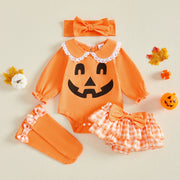Baby Girls Halloween Romper and Plaid Shorts Set