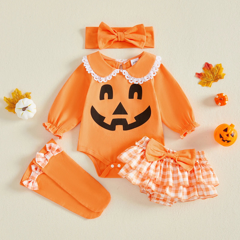 Baby Girls Halloween Romper and Plaid Shorts Set
