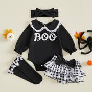 Baby Girls Halloween Romper and Plaid Shorts Set