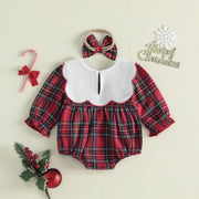 Baby Girls Christmas Romper and Headband Set Plaid