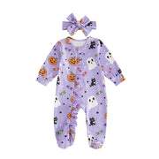Baby Girls Halloween Footed Romper and Headband Set