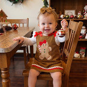 Baby Girls Christmas Romper and Overall Dress Set Gingerbread Embroidery