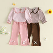 Toddler Kids Girls Fall Stripe Tops and Flare Pants Set