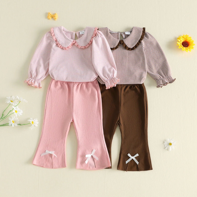 Toddler Kids Girls Fall Stripe Tops and Flare Pants Set