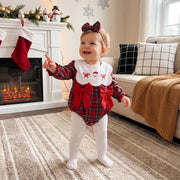 Baby Girls Christmas Romper and Headband Set Plaid