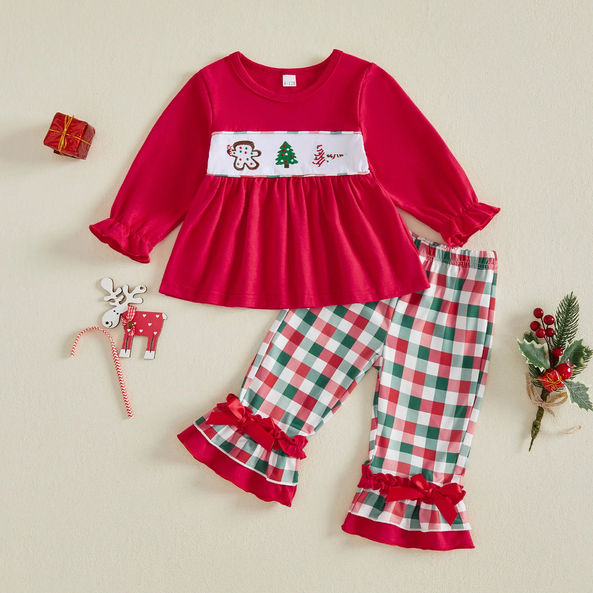 Toddler Baby Girls Christmas Tops and Plaid Pants Set