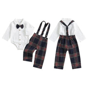 Toddler Boys Christmas Romper and Suspender Pants Set with Bow Tie