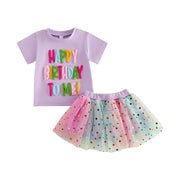 Toddler Baby Girls Birthday Tops and Tulle Skirt Set