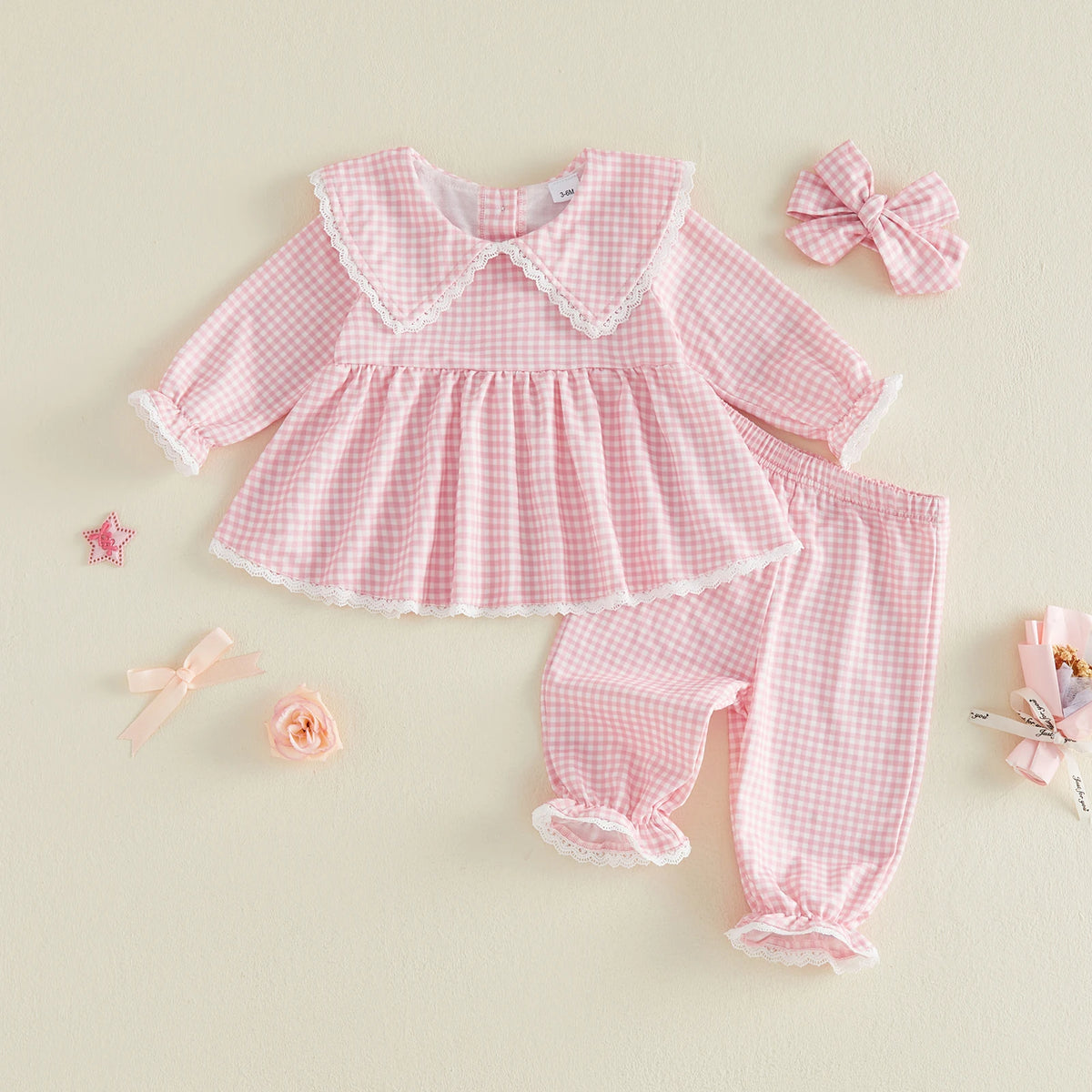Toddler Baby Girls Plaid Tops and Pants Set with Headband