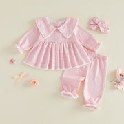 Toddler Baby Girls Plaid Tops and Pants Set with Headband