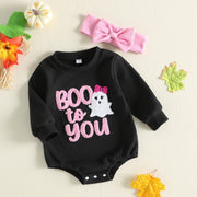 Baby Girls Halloween Romper and Headband Set Ghost Embroidery