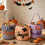 Halloween Checkered Pleated Trick-or-Treat Candy Storage Basket