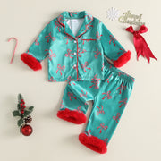 Toddler Baby Girls Christmas Satin Tops and Pants Set