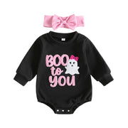 Baby Girls Halloween Romper and Headband Set Ghost Embroidery