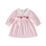 Toddler Girls Christmas Stripe Dress Embroidery