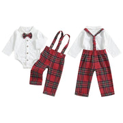 Toddler Boys Christmas Romper and Suspender Pants Set with Bow Tie