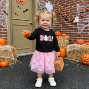 Toddler Kids Girls Halloween Sweatshirt and Tulle Skirt Set