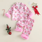 Toddler Baby Girls Christmas Satin Tops and Pants Set