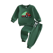 Toddler Boys Christmas Sweatshirt and Pants Set Embroidery
