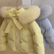 Kids Girls Winter Padded Fur Collar Puffer Jacket