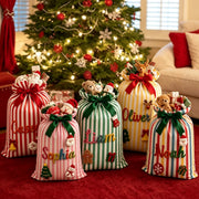 Christmas Striped Drawstring Present Storage Bag