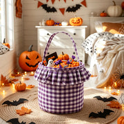 Halloween Checkered Pleated Trick-or-Treat Candy Storage Basket