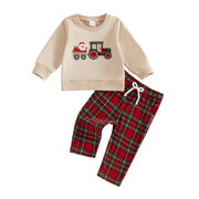 Toddler Boys Christmas Tops and Plaid Pants Set