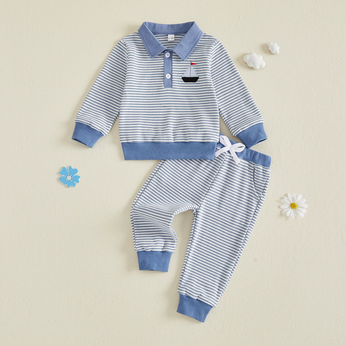 Toddler Boys Fall Waffle Sweatshirt and Pants Set