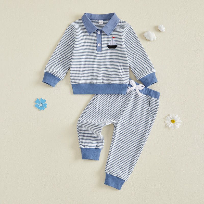 Toddler Boys Fall Waffle Sweatshirt and Pants Set