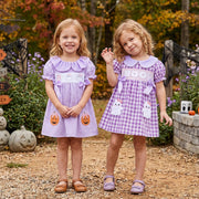 Toddler Girls Halloween Plaid Dress Ghost Embroidery