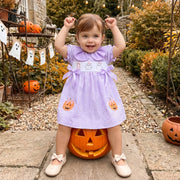 Toddler Girls Halloween Plaid Dress Ghost Embroidery