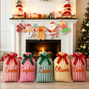 Christmas Striped Drawstring Present Storage Bag