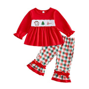 Toddler Baby Girls Christmas Tops and Plaid Pants Set