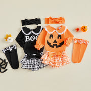 Baby Girls Halloween Romper and Plaid Shorts Set