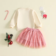 Toddler Baby Girls Christmas Sweatshirt and Skirt Set with Headband