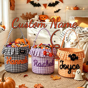 Halloween Checkered Pleated Trick-or-Treat Candy Storage Basket