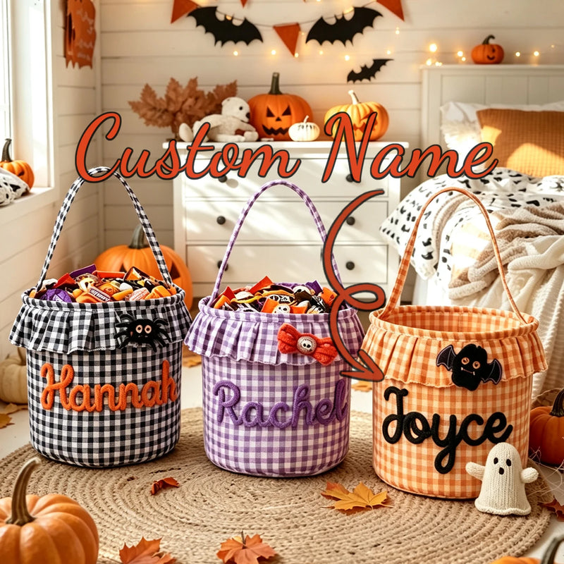 Halloween Checkered Pleated Trick-or-Treat Candy Storage Basket