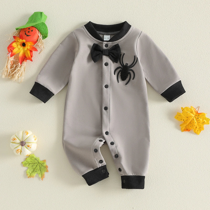 Baby Boys Halloween Jumpsuit Spider Embroidery