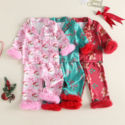 Toddler Baby Girls Christmas Satin Tops and Pants Set