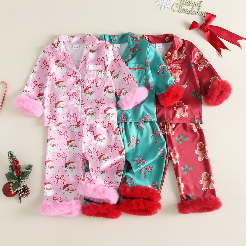 Toddler Baby Girls Christmas Satin Tops and Pants Set