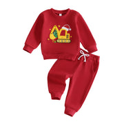 Toddler Boys Christmas Sweatshirt and Pants Set Embroidery