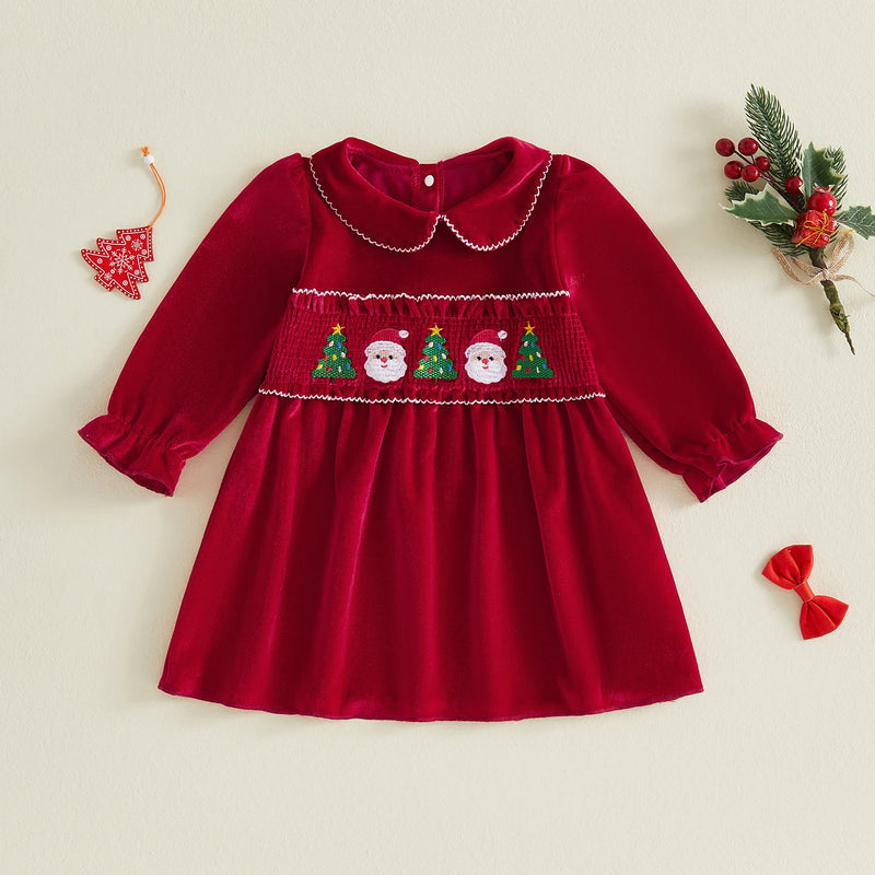 Toddler Baby Girls Christmas Dress Santa Embroidery