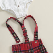 Toddler Boys Christmas Romper and Suspender Pants Set with Bow Tie