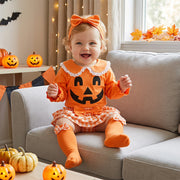 Baby Girls Halloween Romper and Plaid Shorts Set